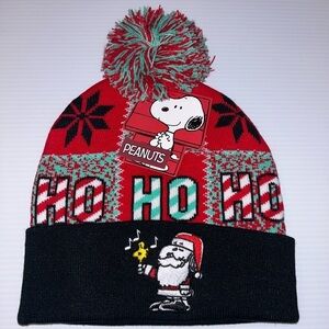 MENS PEANUTS SNOOPY‎ RED/BLACK POM POM CHRISTMAS BEANIE HAT ONE SIZE NEW!